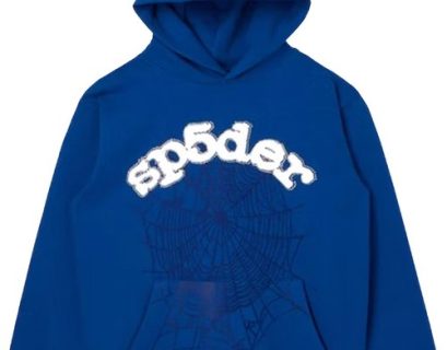 Sp5der Logo Print Blue Hoodie