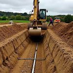 Groundworks contractor in Cornwall conducting site preparation, including excavation and drainage installation for a construction project